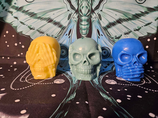 No Evil Skull Paraffin Candle Set – See No Evil, Hear No Evil, Speak No Evil… in Style